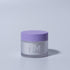 A pot of clear acrylic nail powder with a purple lid, labeled &