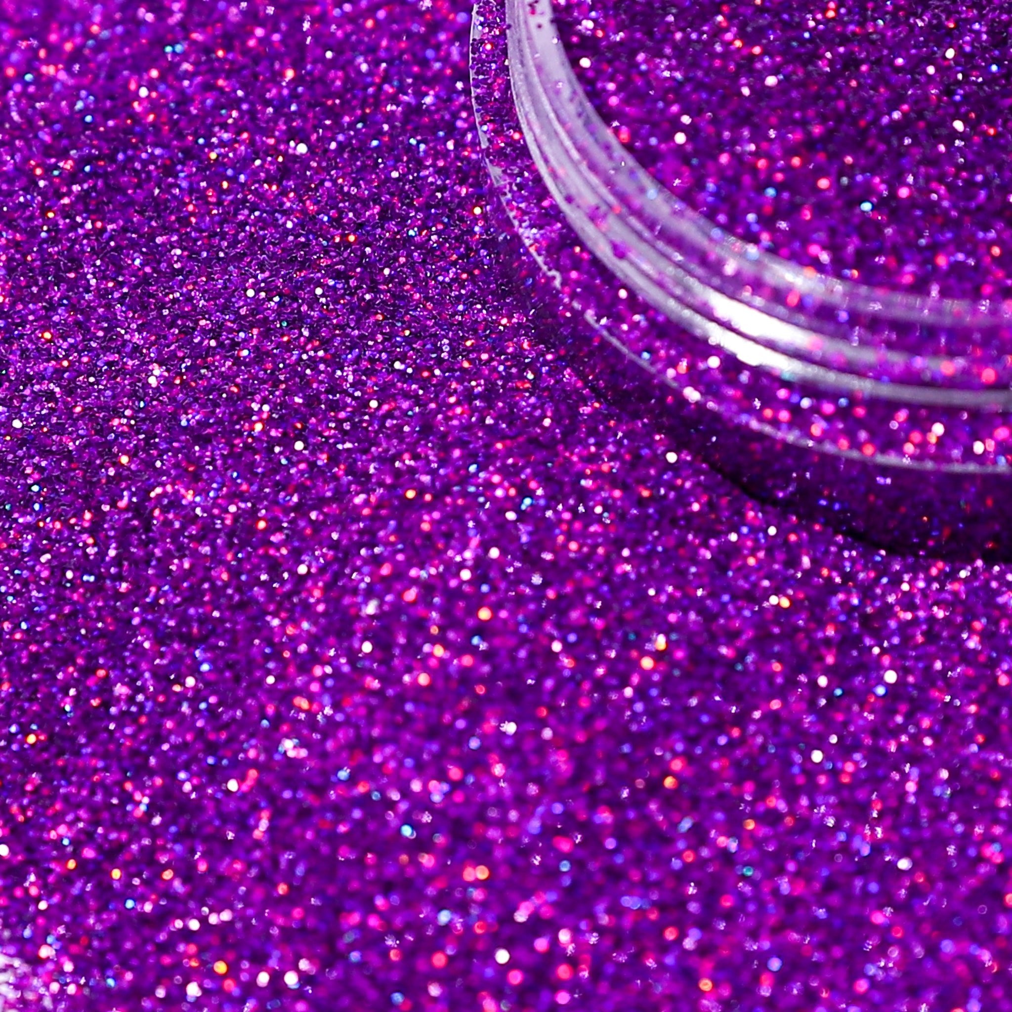Purple glitter with a clear container