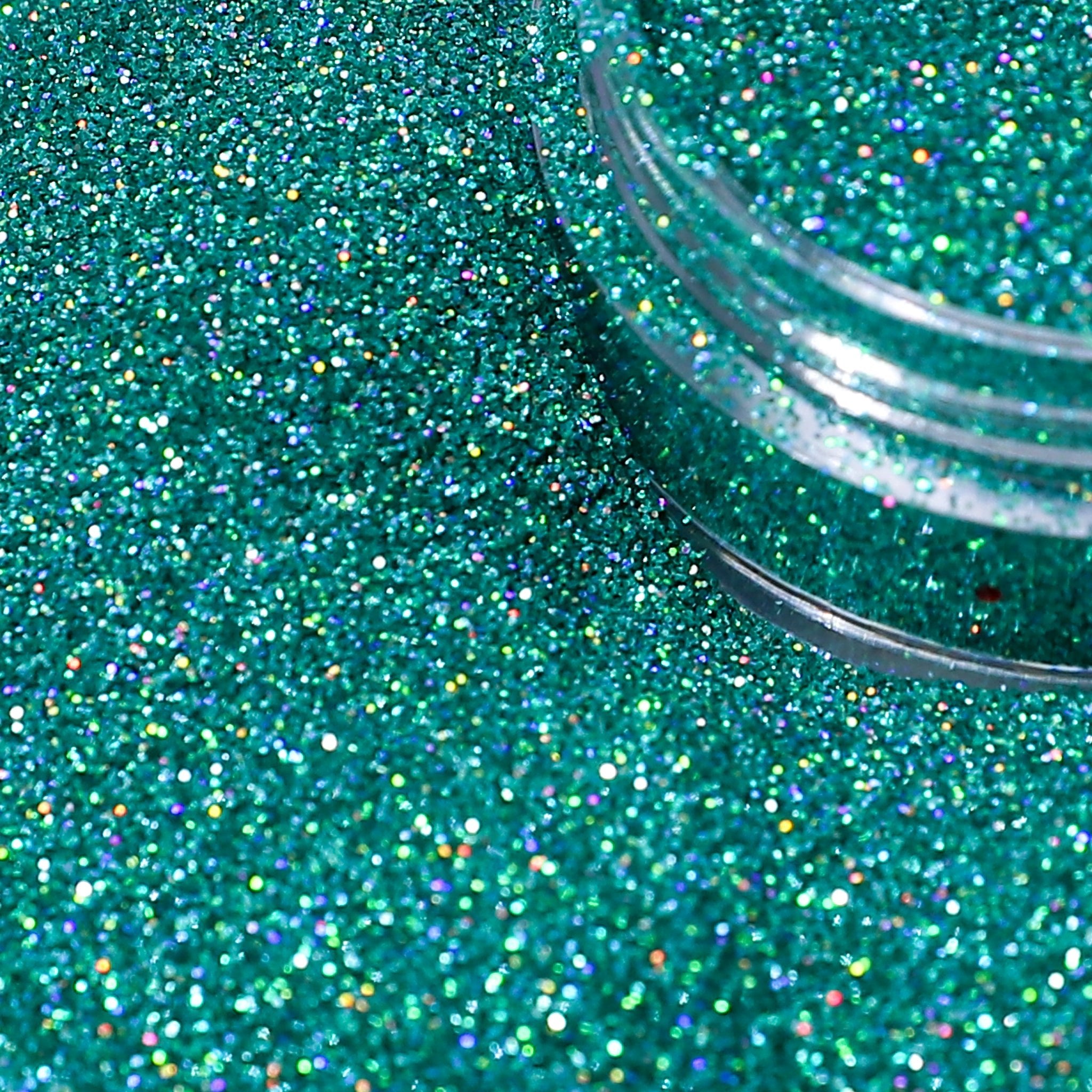 Turquoise glitter with a clear container