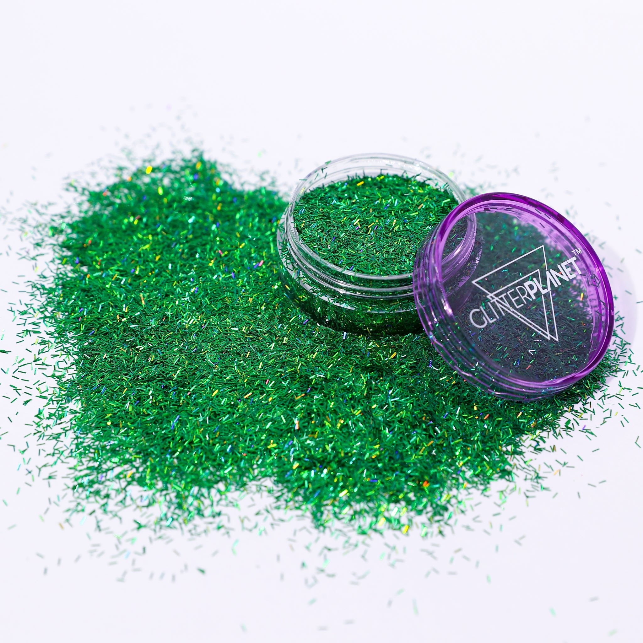 Green tinsel glitter in a pot