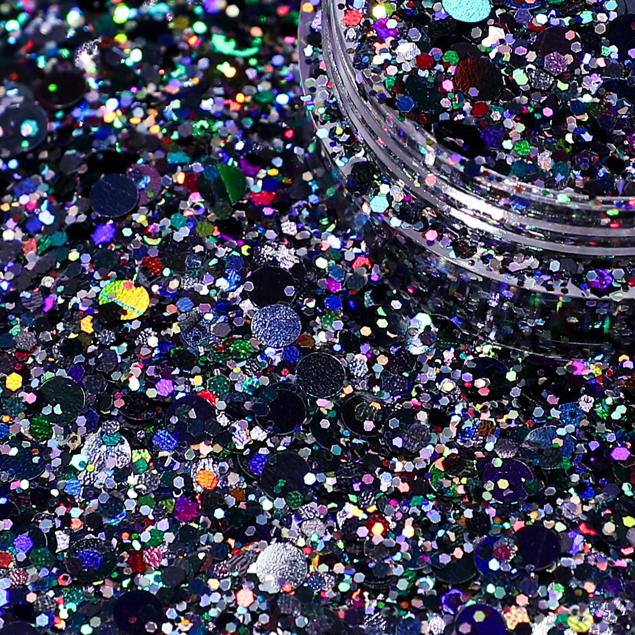 Multicolored glitter with a close-up view