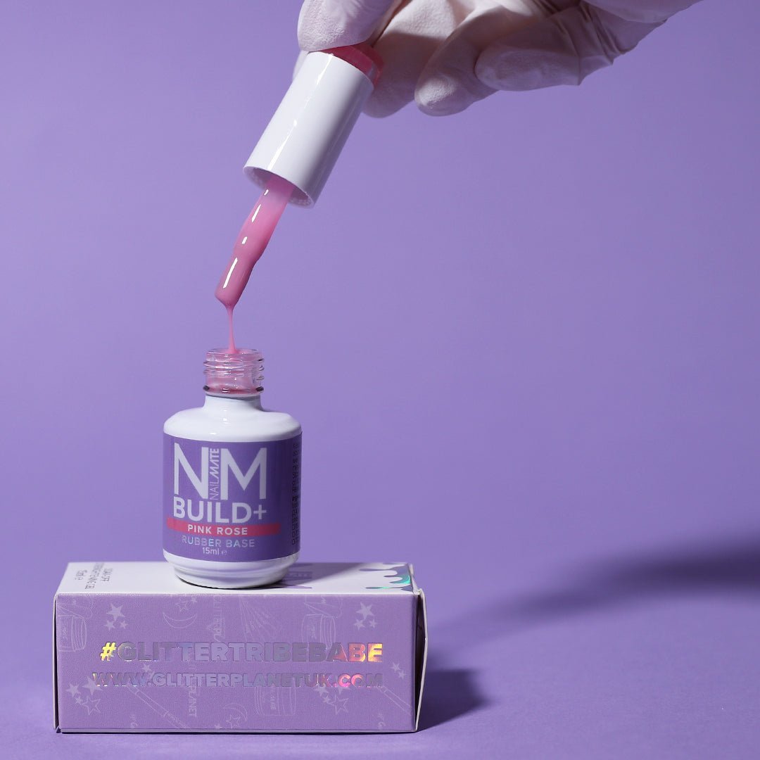 NM BUILD+ Builder Gel displayed in the bottle with the colour dripping