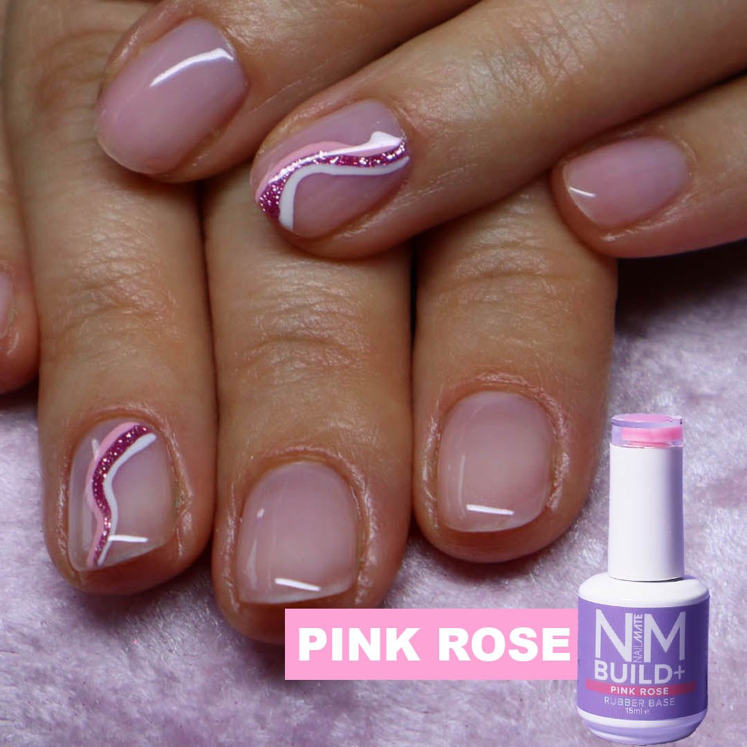 NM BUILD+ Builder Gel displayed in the bottle with the colour on the nail