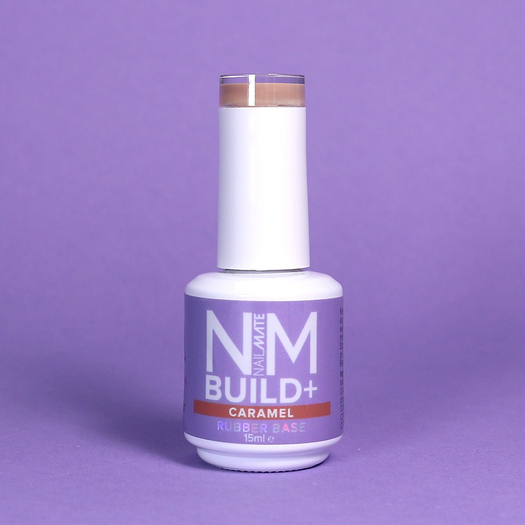 NM BUILD+ Builder Gel displayed in the bottle - caramel