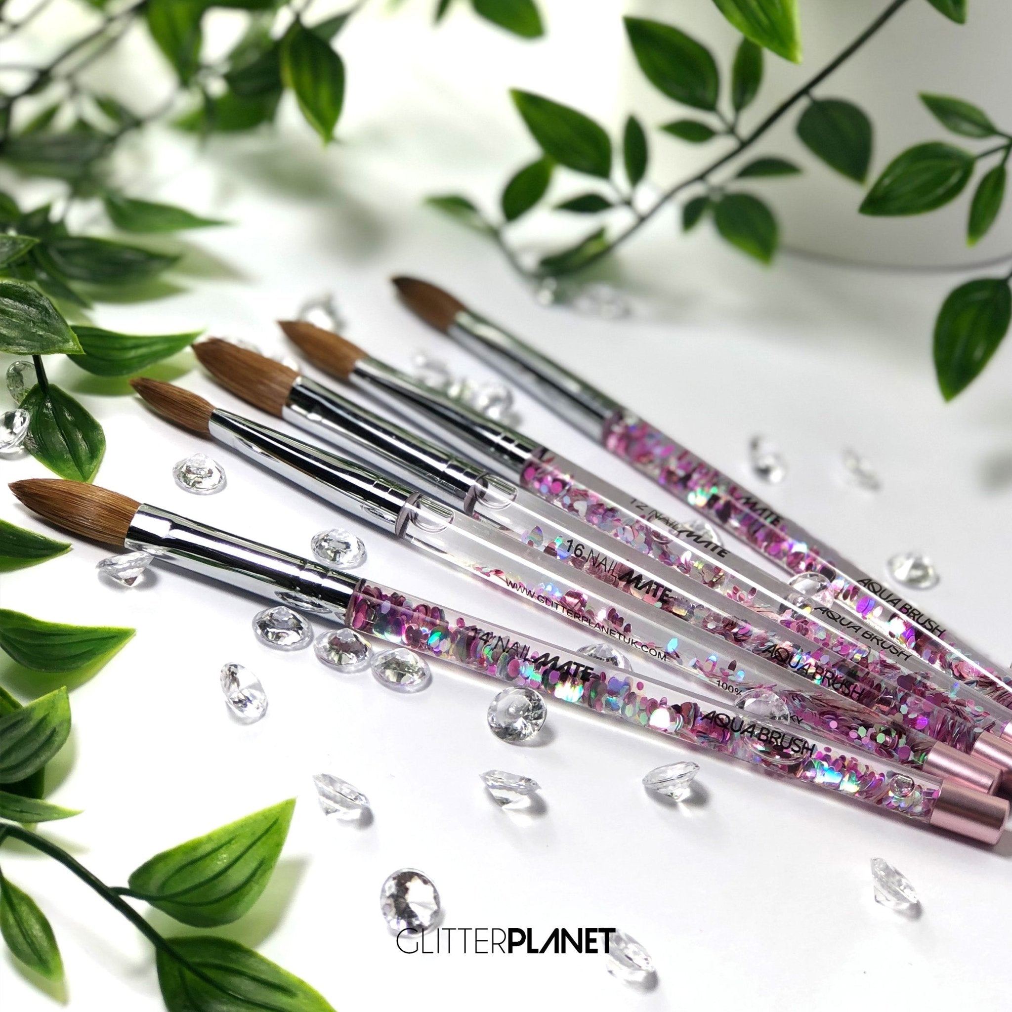 100% Kolinsky Acrylic Nail Brush | Pastel Pink Aqua