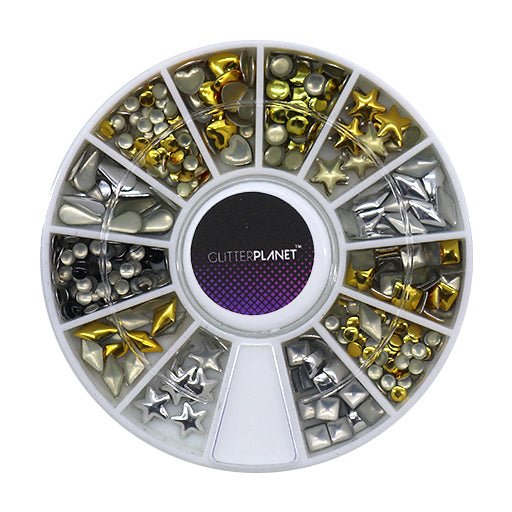 Silver & Gold Studs Nail Charms - 08 - Glitter Planet