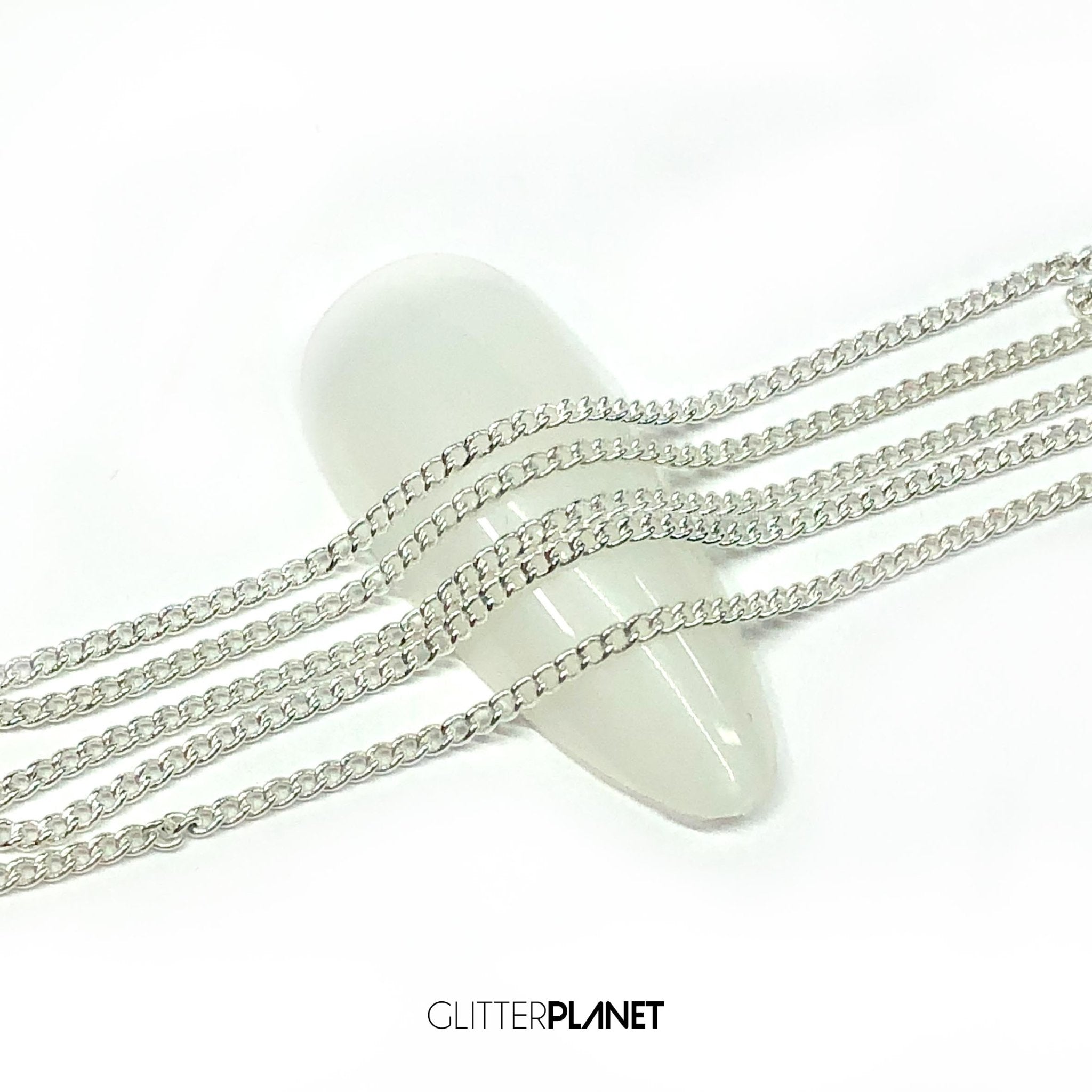 Silver Nail Art Chain for creating gothic nail designs. easy to apply nails to create textured metal chain nail art