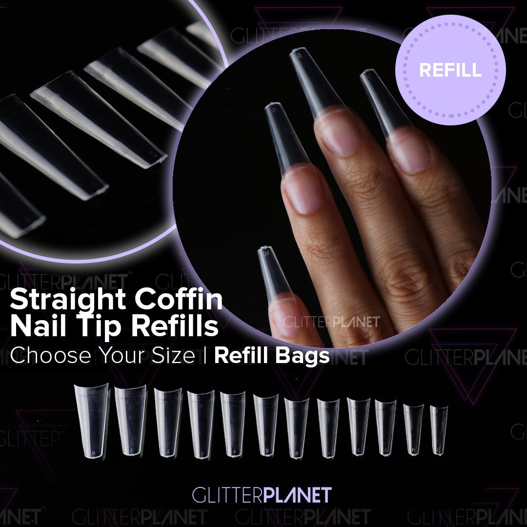 Single Size Refill Nail Tips | Straight Coffin