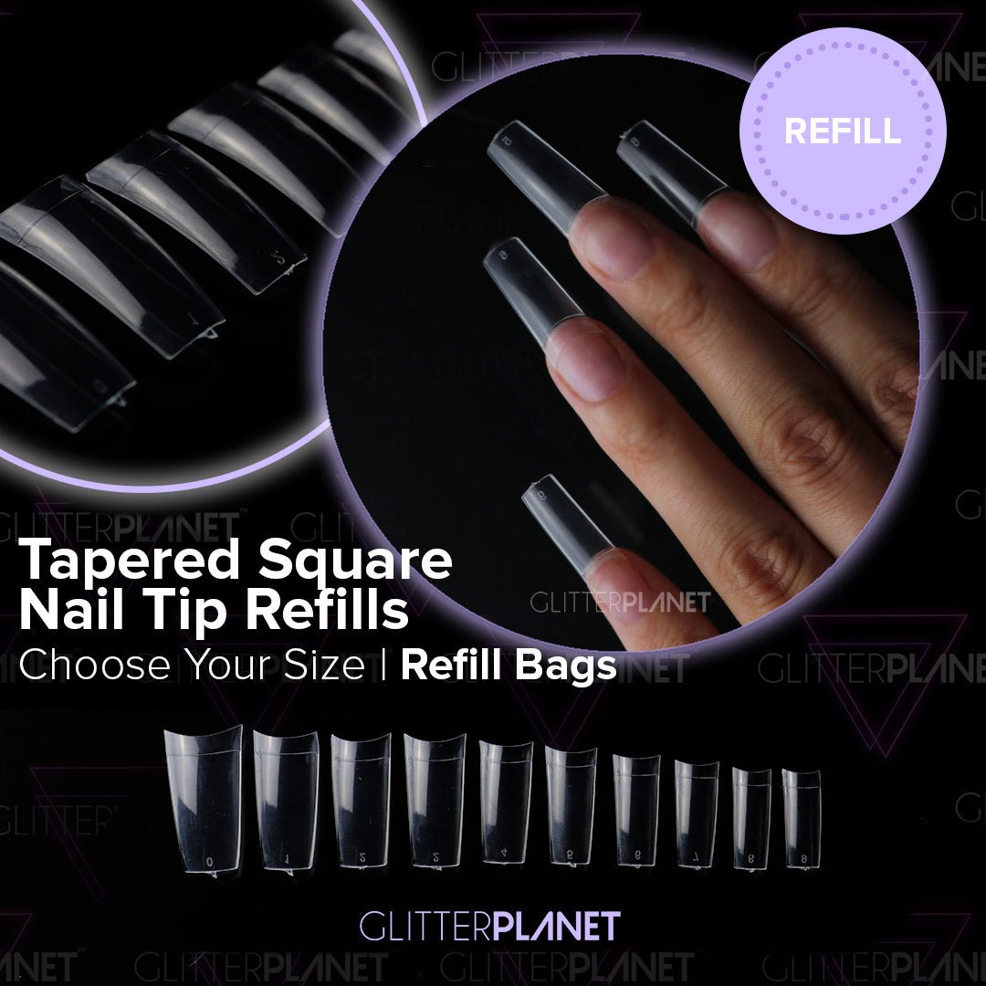 Single Size Refill Nail Tips | Tapered Square