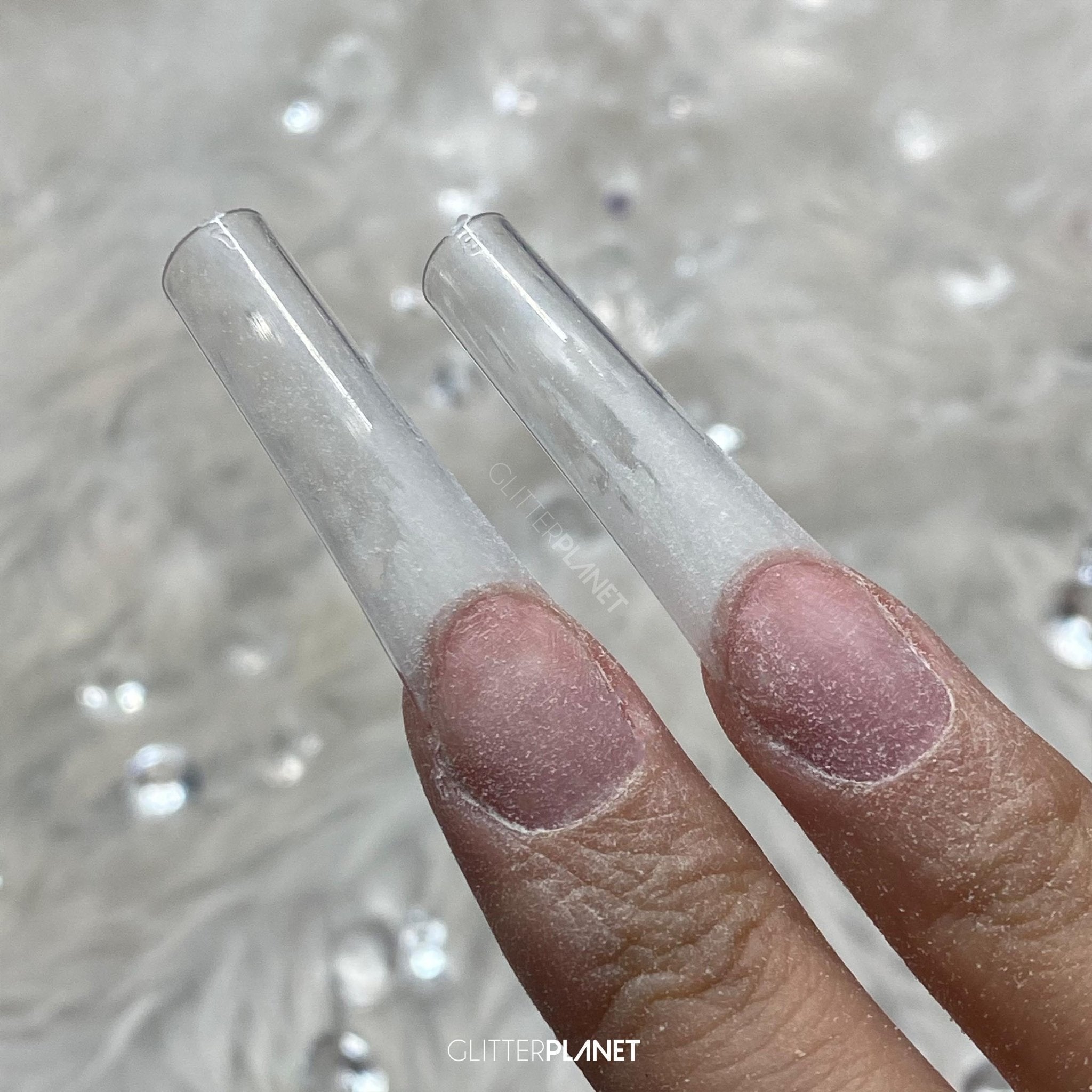 Nail Mate XL Square Pro Nail Tips on the hand