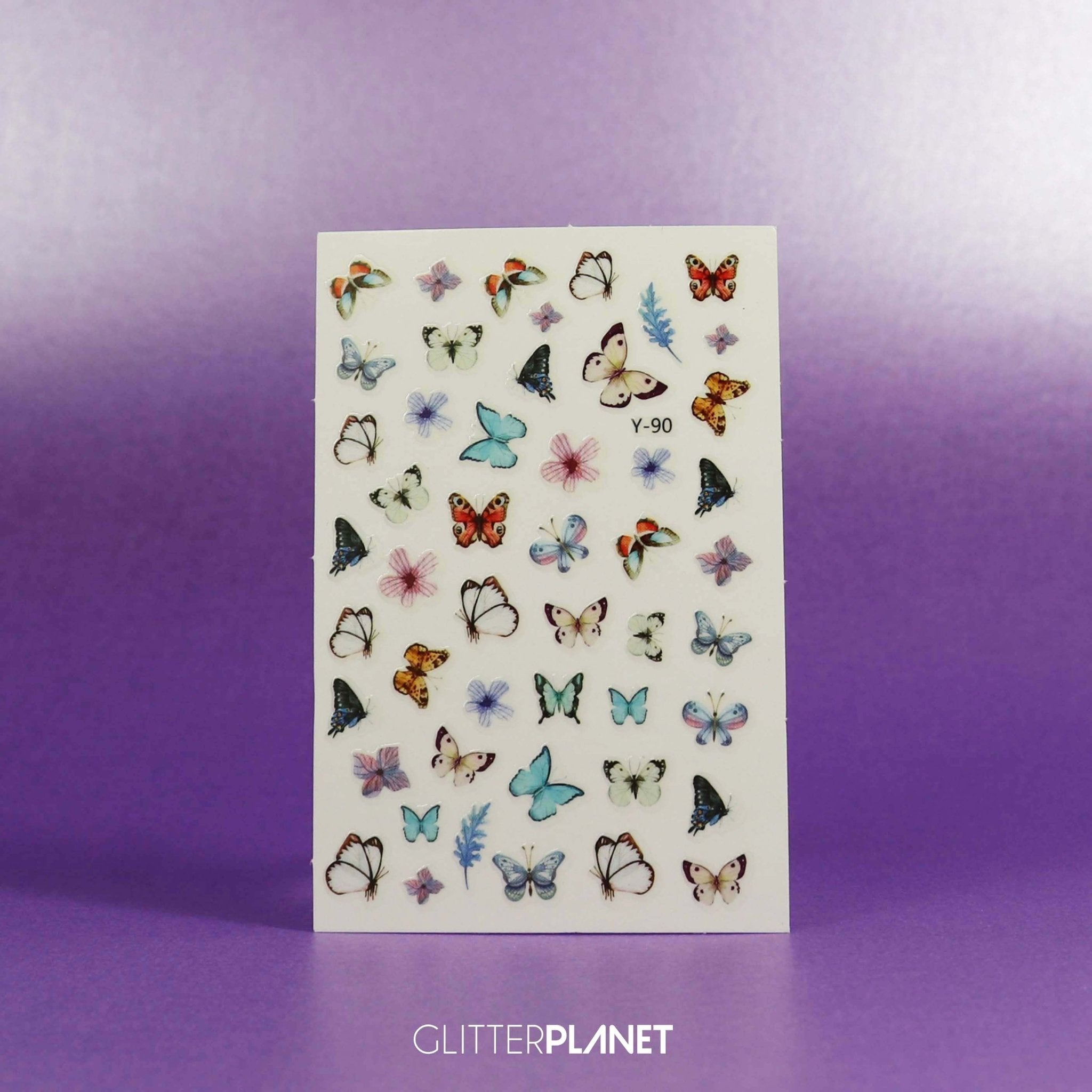 Y-90 Soft Multi White & Blue Butterfly Nail Art Stickers