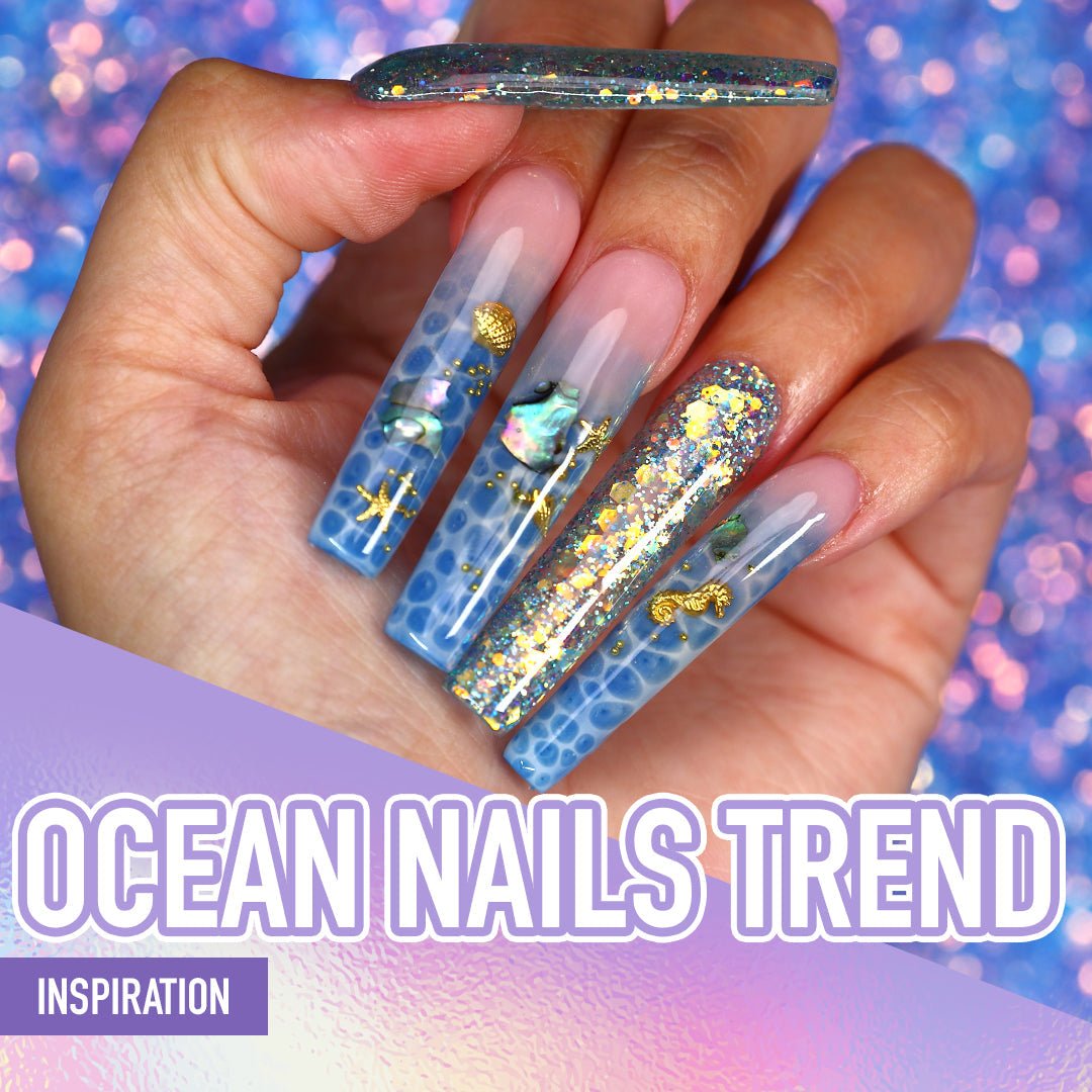 LONG NAIL DESIGN WITH OCEAN WATER PATTERN