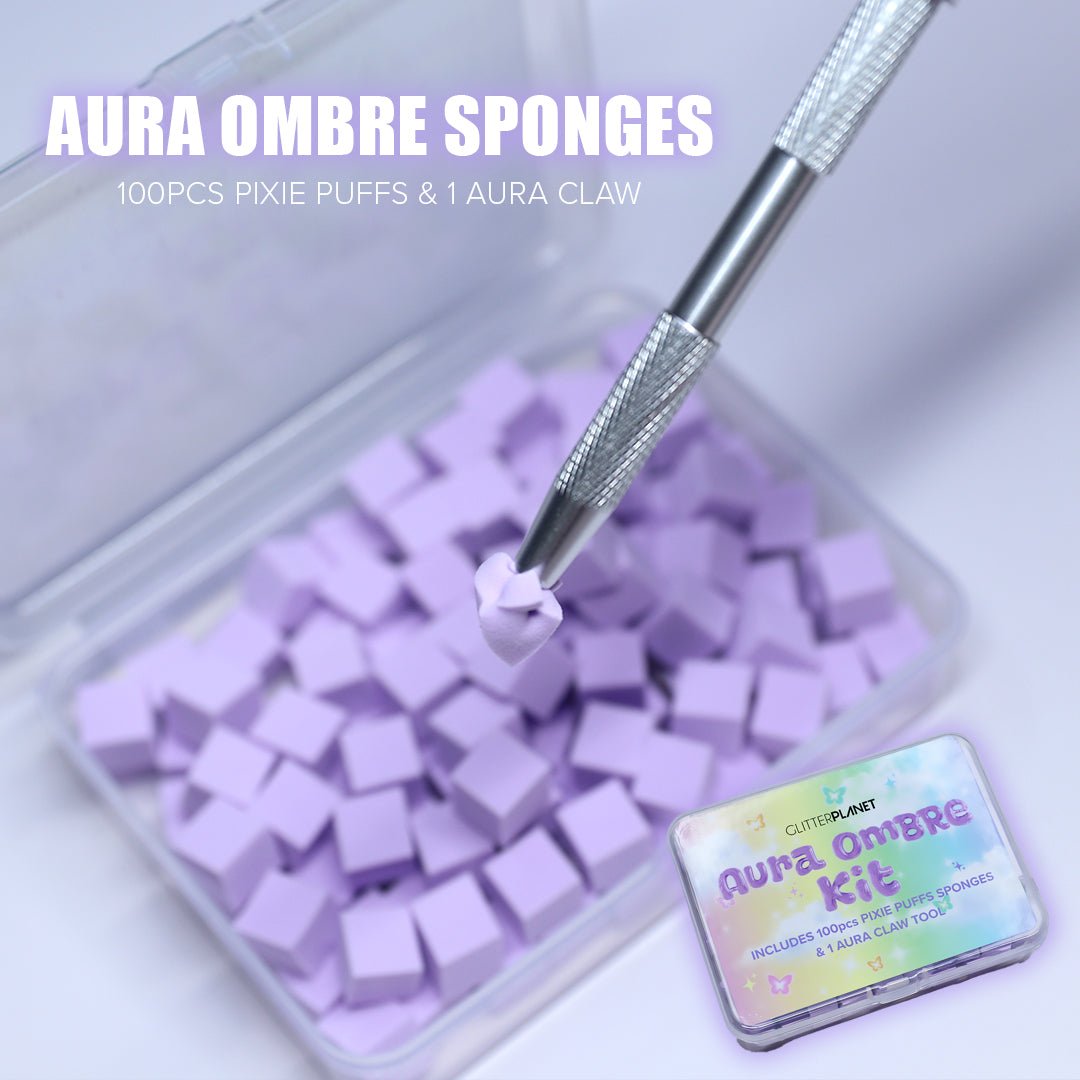 Aura Ombre Nail Art Kit | 200 Pixie Puffs Sponges &amp; Claw Tool