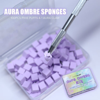 Aura Ombre Nail Art Kit | 200 Pixie Puffs Sponges &amp; Claw Tool
