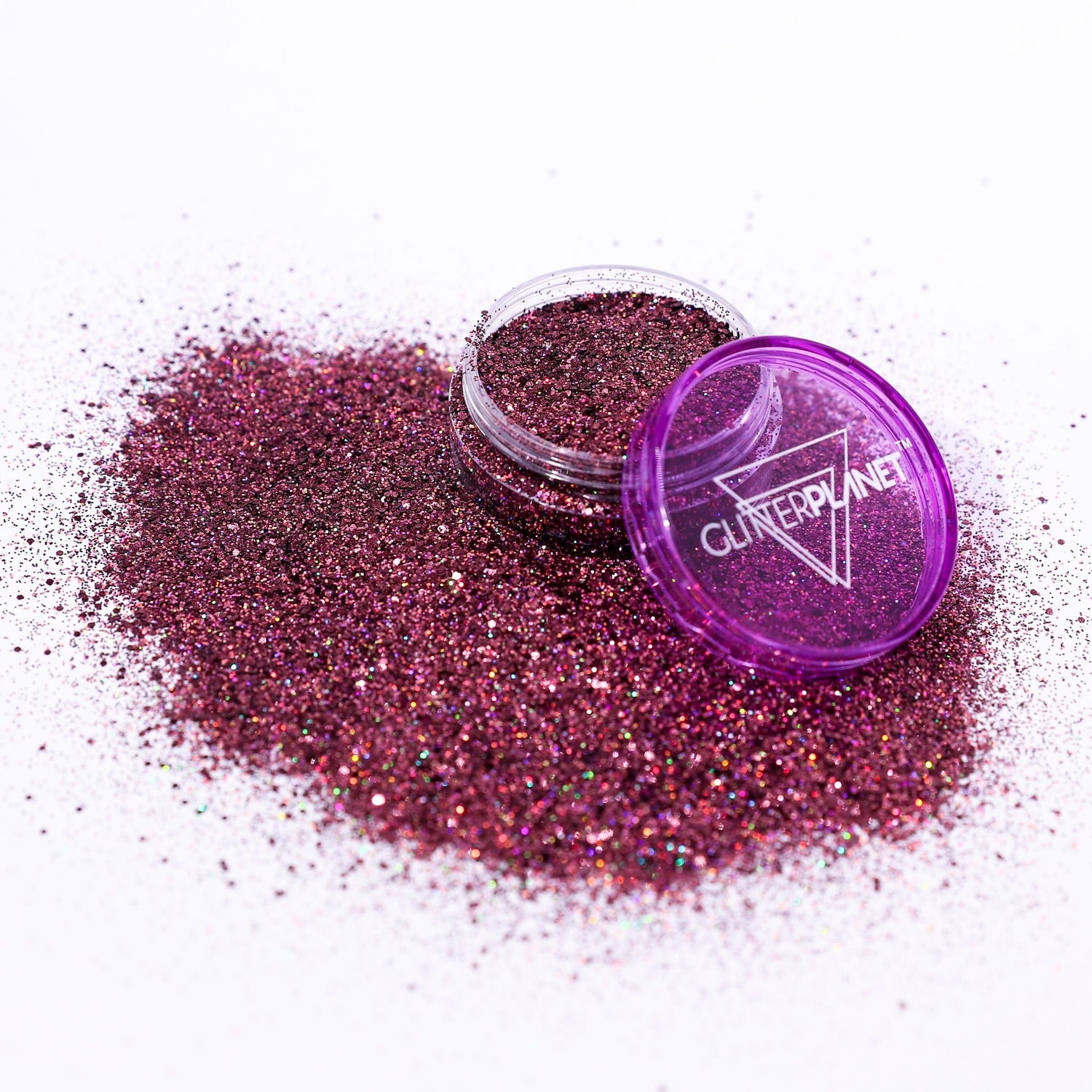 Purple glitter with a container labeled &