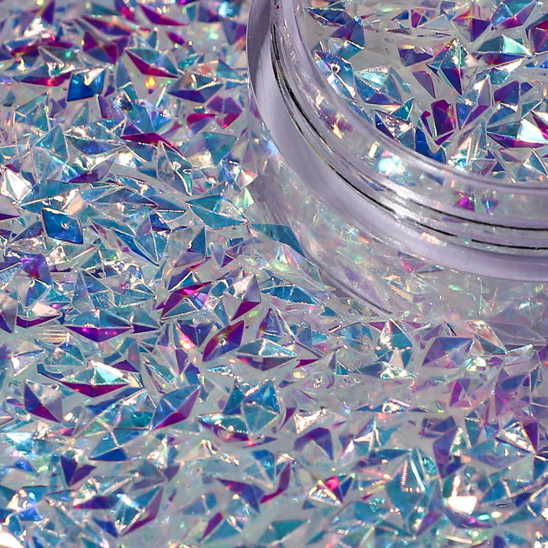Iridescent glitter with a clear container on top