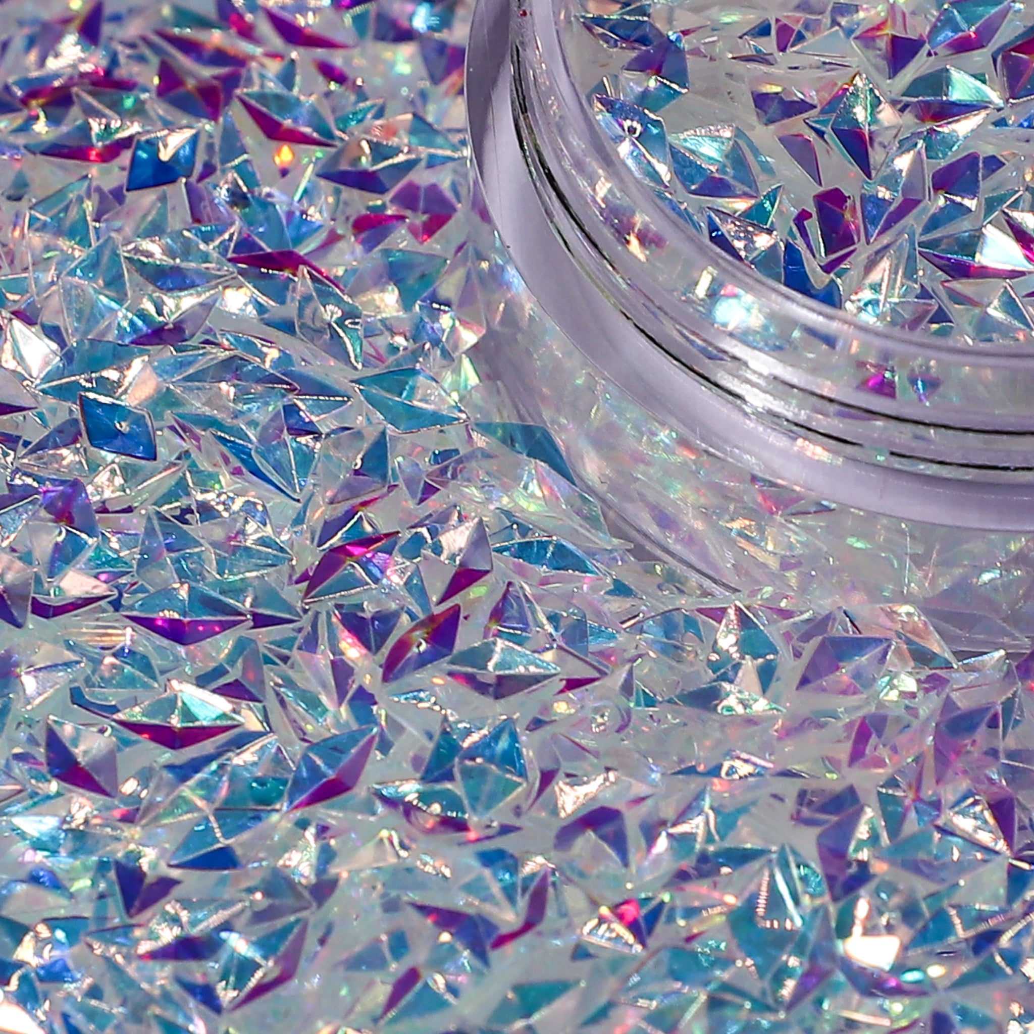 Iridescent glitter with a clear container on top