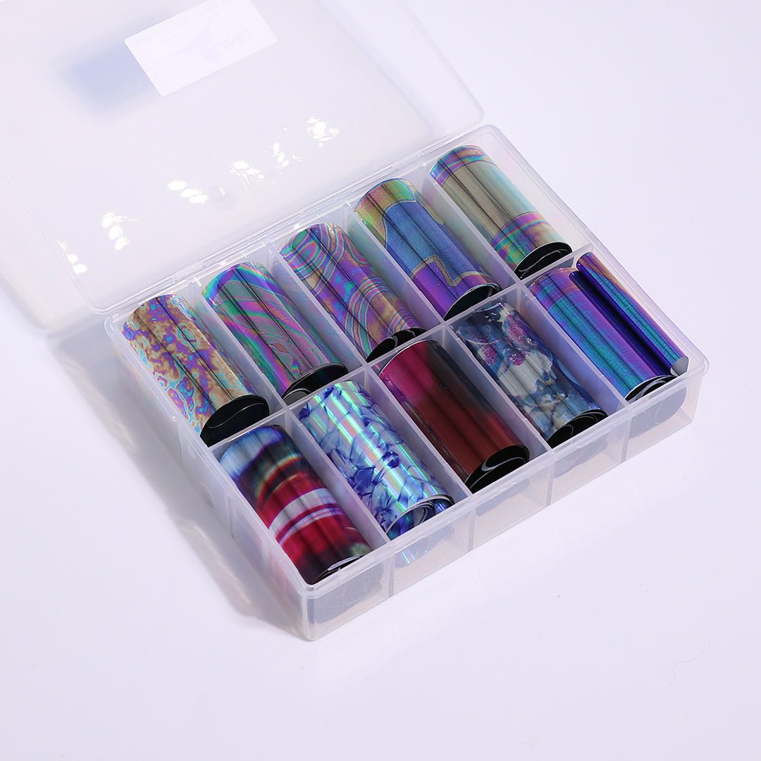 Dark Oil Spill Petrol metallic Nail Art Foil - 10pcs Set