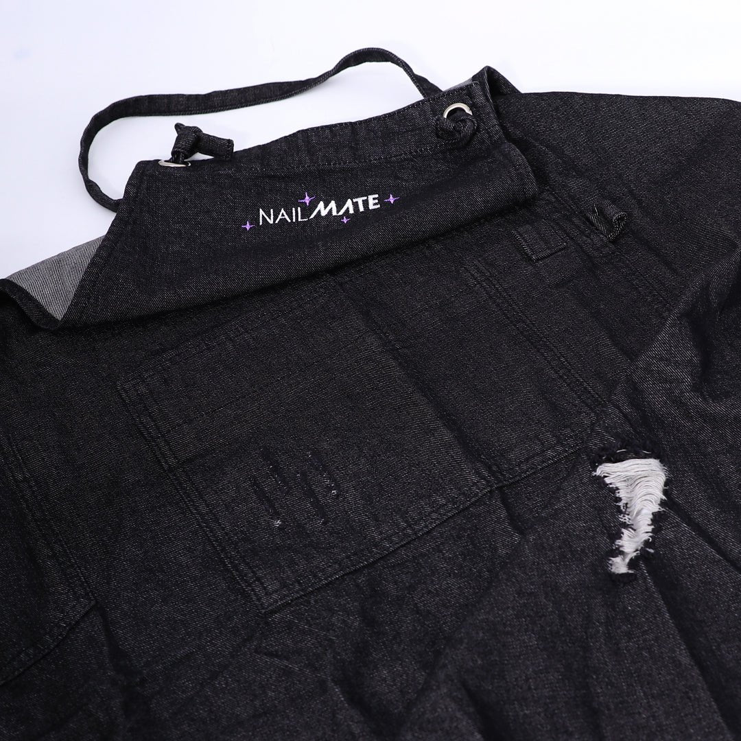 Denim Effect Distressed Apron with Pockets