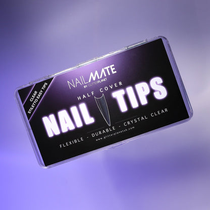 Nail mate nail tips packaging on a purple gradient background