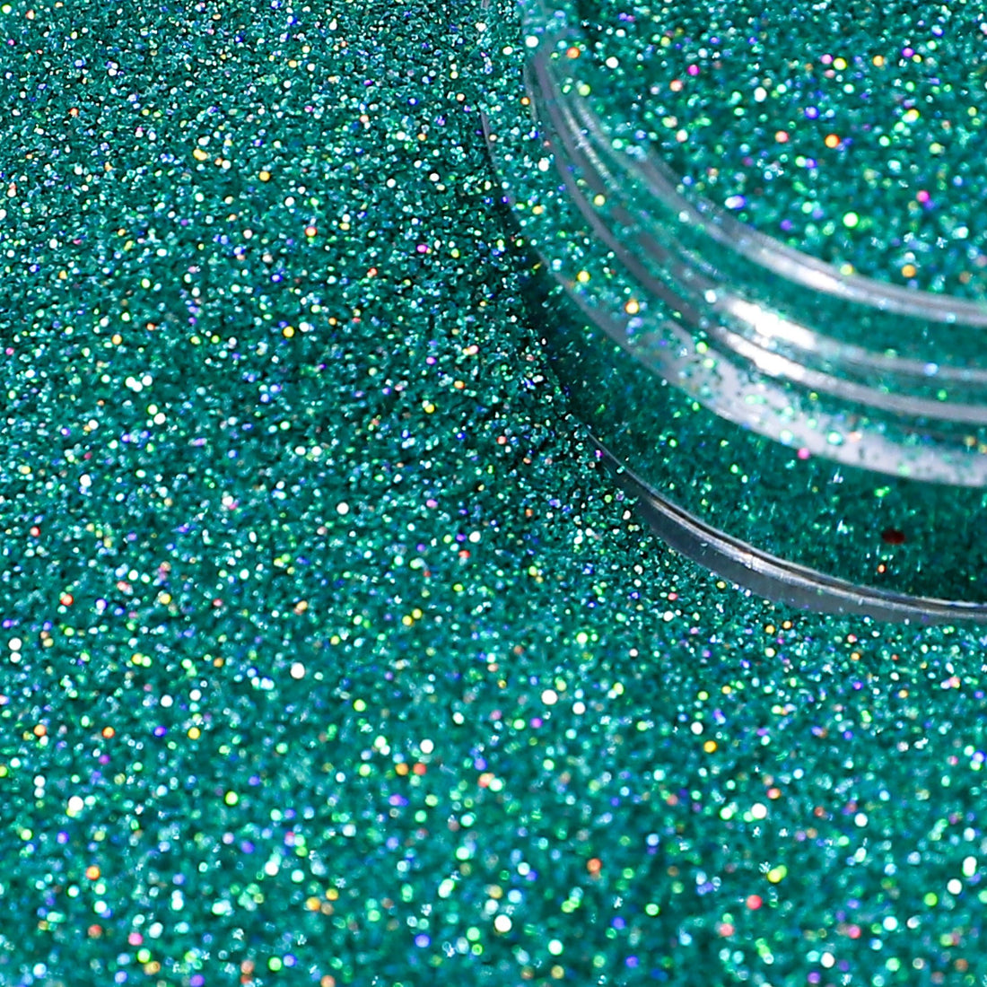 Turquoise glitter with a clear container 