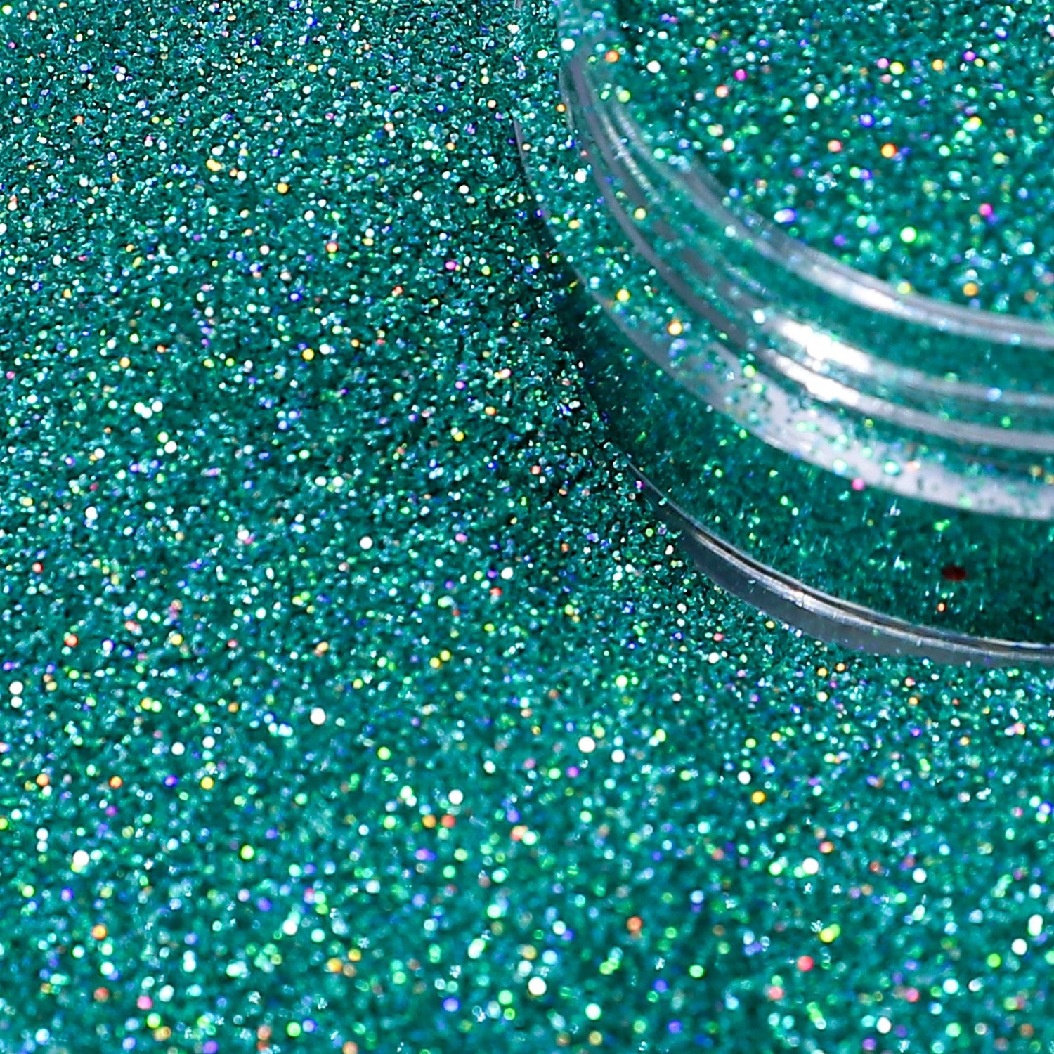 Turquoise glitter with a clear container 