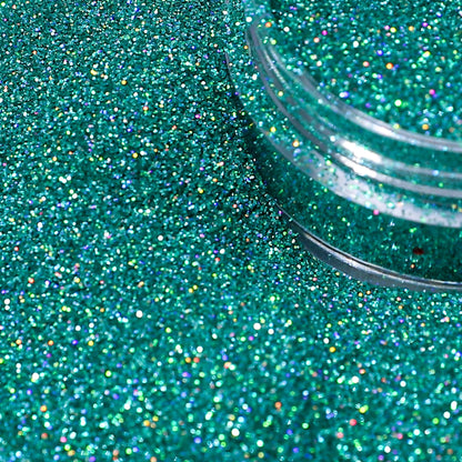 Turquoise glitter with a clear container 