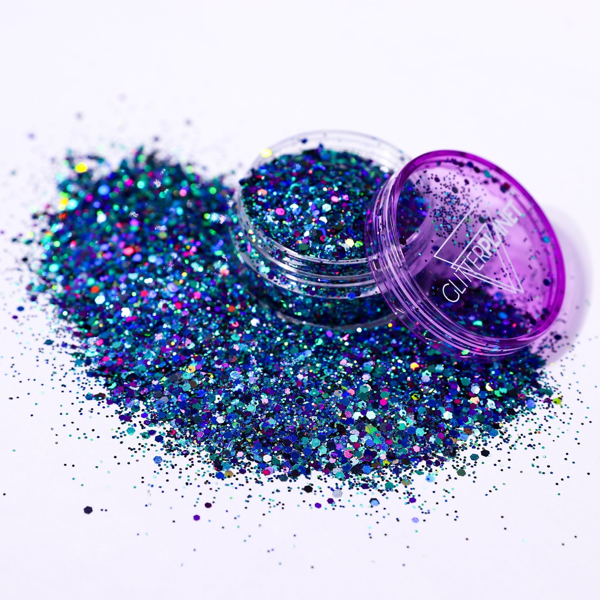 galaxy nail glitter in pot with glitter planet logo 