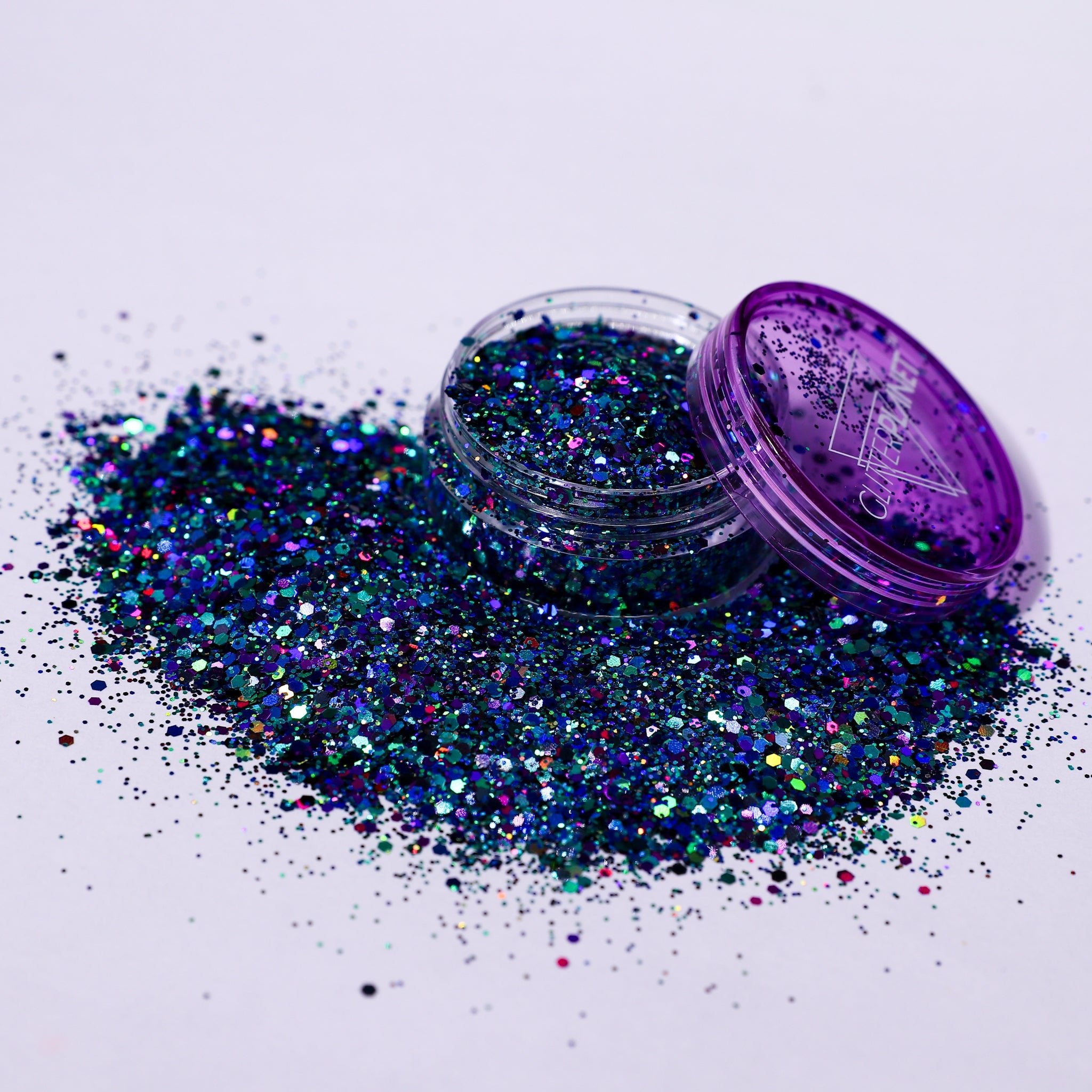 galaxy nail glitter in pot with glitter planet logo 
