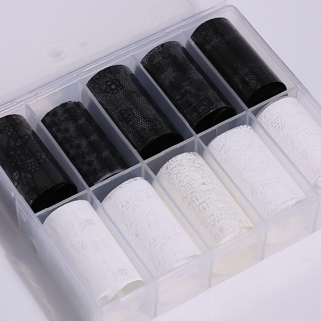 Nail Art Foil | White and Black Lace - 10pcs Set