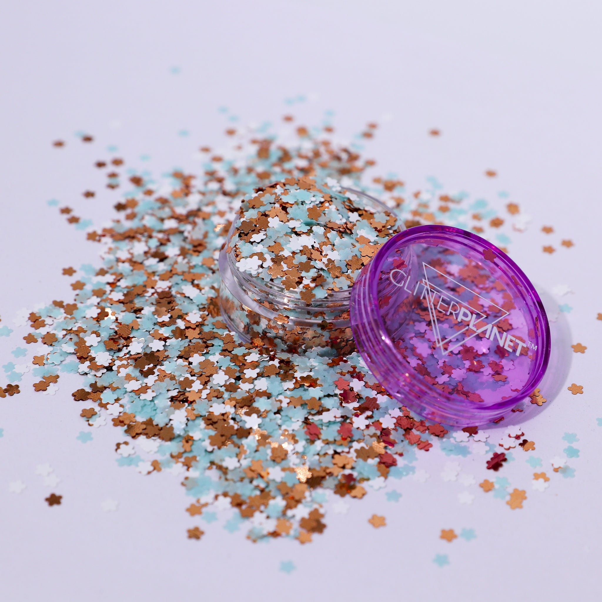 Bloomin Teal &amp; Gold Flower Shapes Nail Glitter 5g