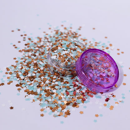 Bloomin Teal &amp; Gold Flower Shapes Nail Glitter 5g