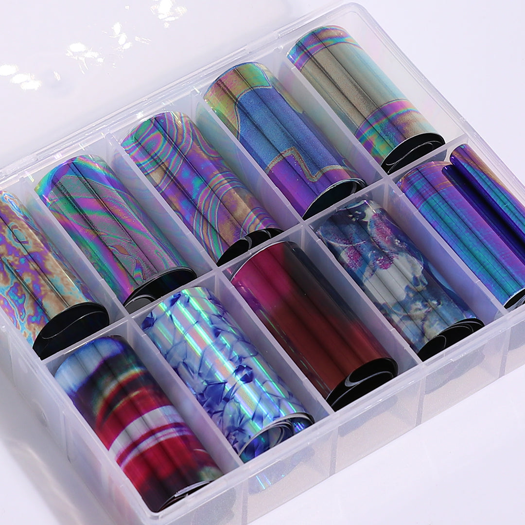 Dark Oil Spill Petrol metallic Nail Art Foil - 10pcs Set
