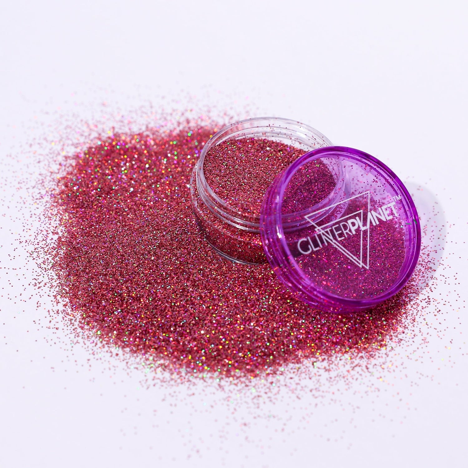 Pink glitter with an open container labeled &