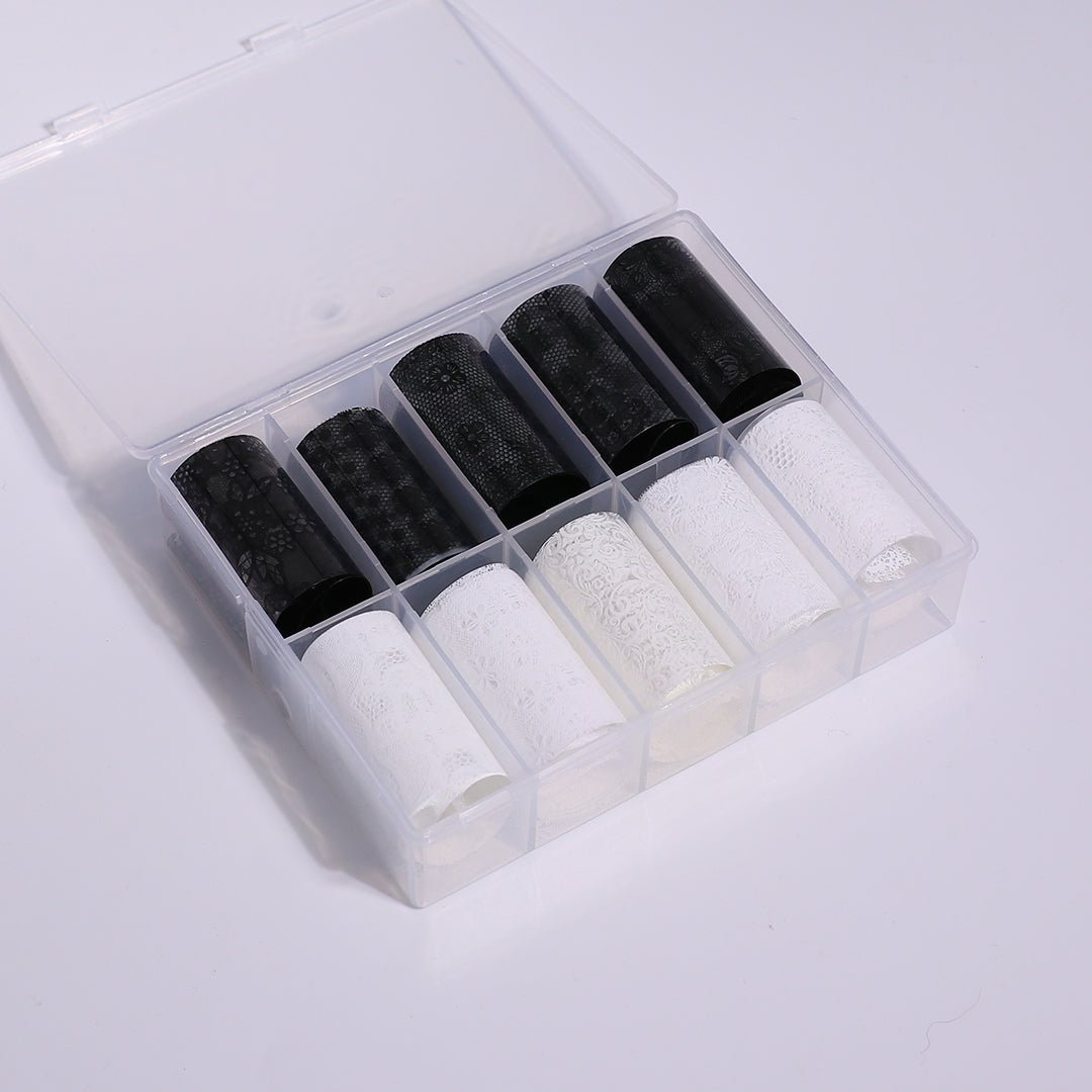 Nail Art Foil | White and Black Lace - 10pcs Set