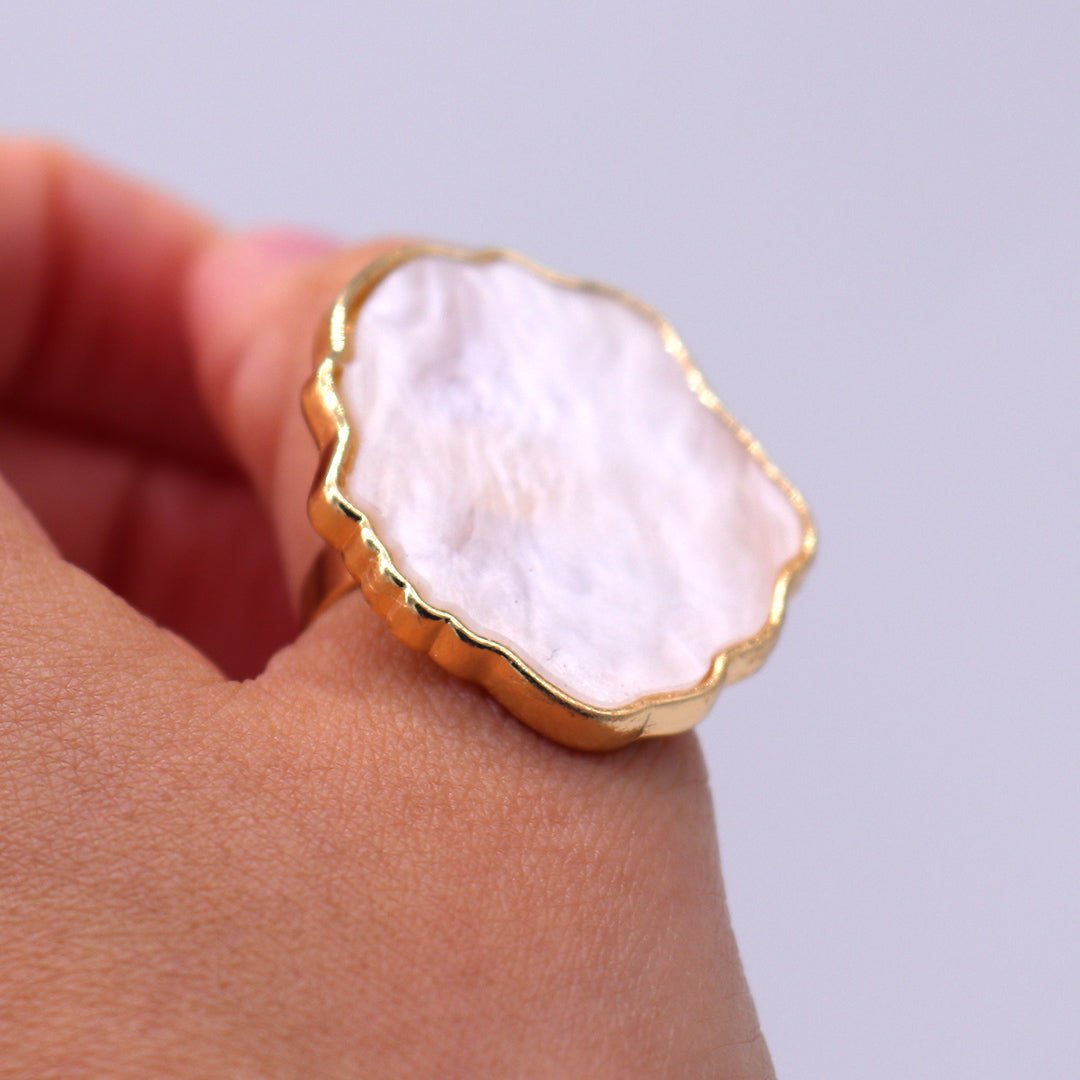 glitter planet nail art palette ring in pink opal style on finger