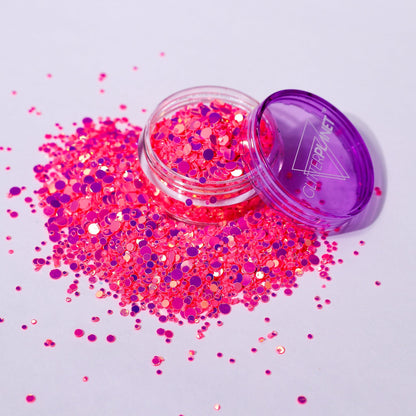 pink iridescent dot nail glitter on a white background