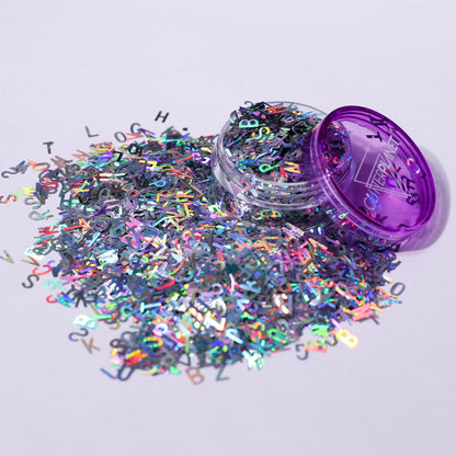 Silver Holographic Alphabet Letters Nail Glitter