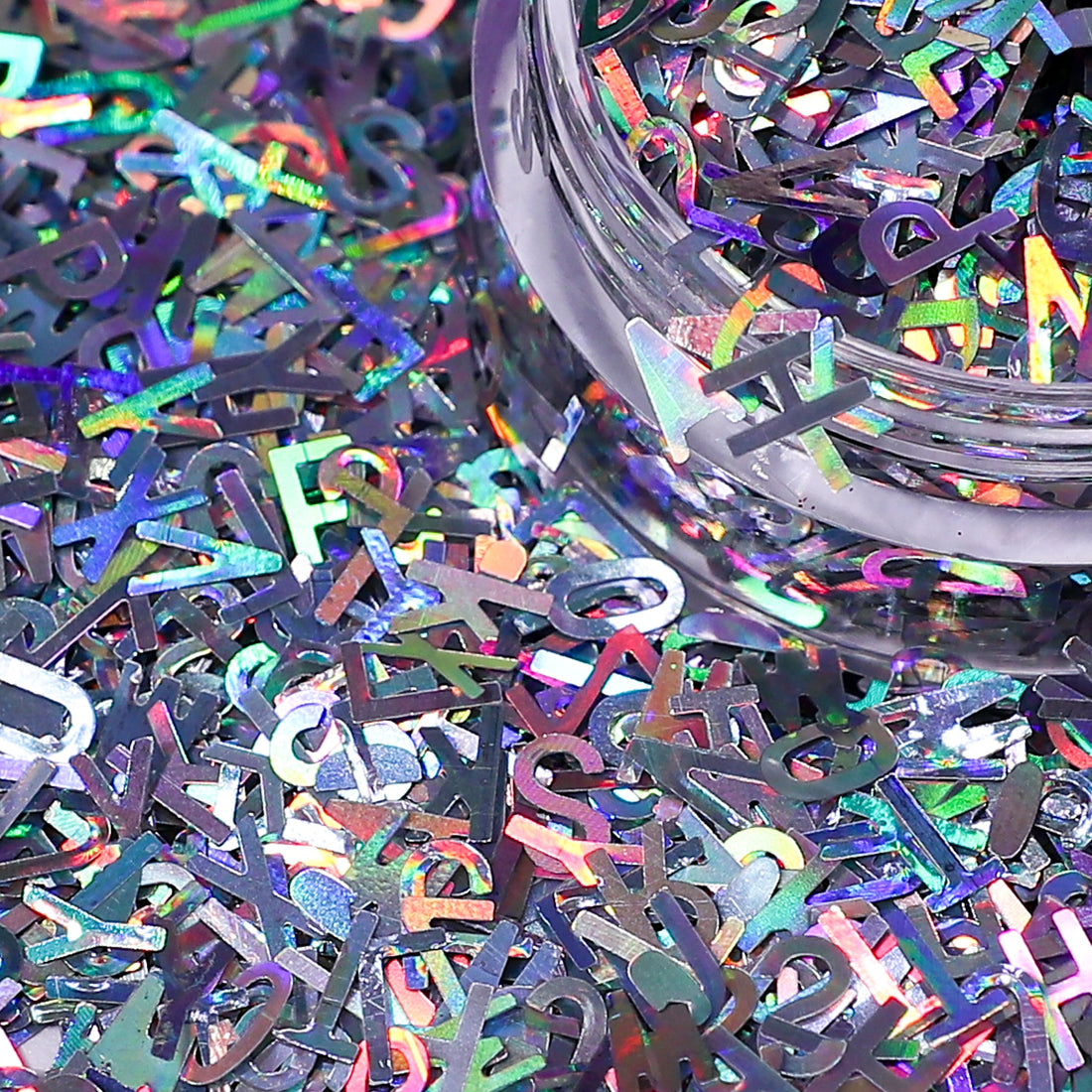 Silver Holographic Alphabet Letters Nail Glitter