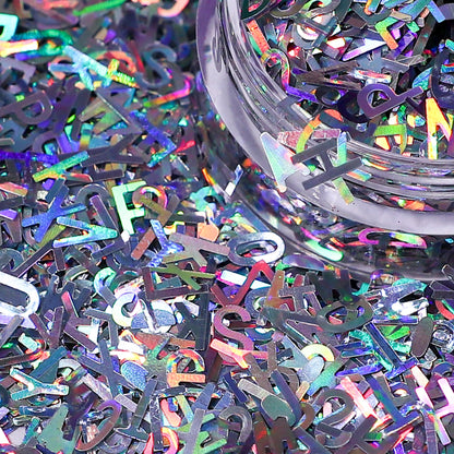 Silver Holographic Alphabet Letters Nail Glitter