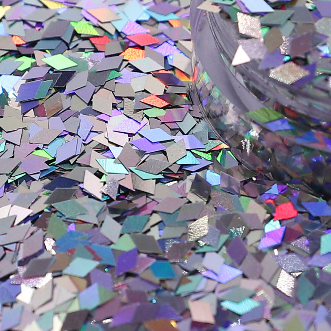 Close-up of colorful glitter with a focus on texture and color variety.