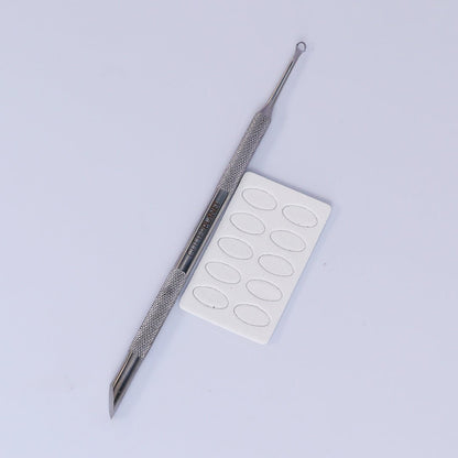 Stainless Steel Cuticle Pusher with Loop Scraper - File Grits Included