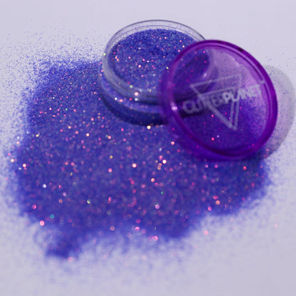 Purple glitter with a container labeled &