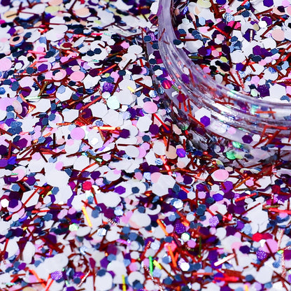 Colorful glitter with a jar of glitter on a multicolored background