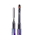 Close up of both ends of the NailMate polygel acrygel brush side by side, showing the metal spatula tip and the flat bristle brush tip