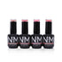 Four bottles of NM Volume 1 Gel Colour in the 4 sheer gel shades, arranged in a row on a white background with a soft reflection.