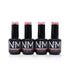 Four bottles of NM Volume 1 Gel Colour in the 4 sheer gel shades, arranged in a row on a white background with a soft reflection.