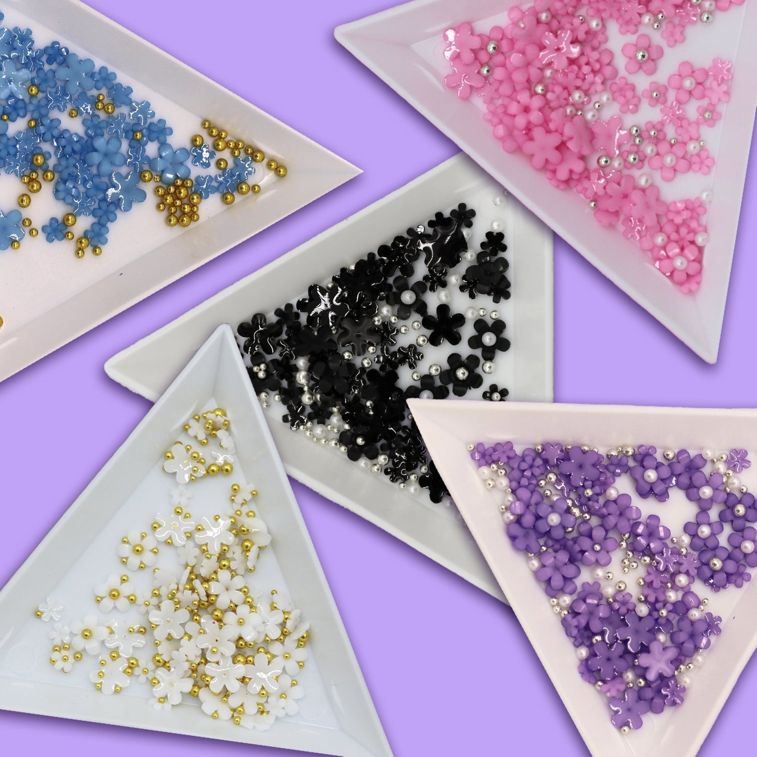 3d Flower Nail Art + Micro Bead Pearls - 7 Colour Options