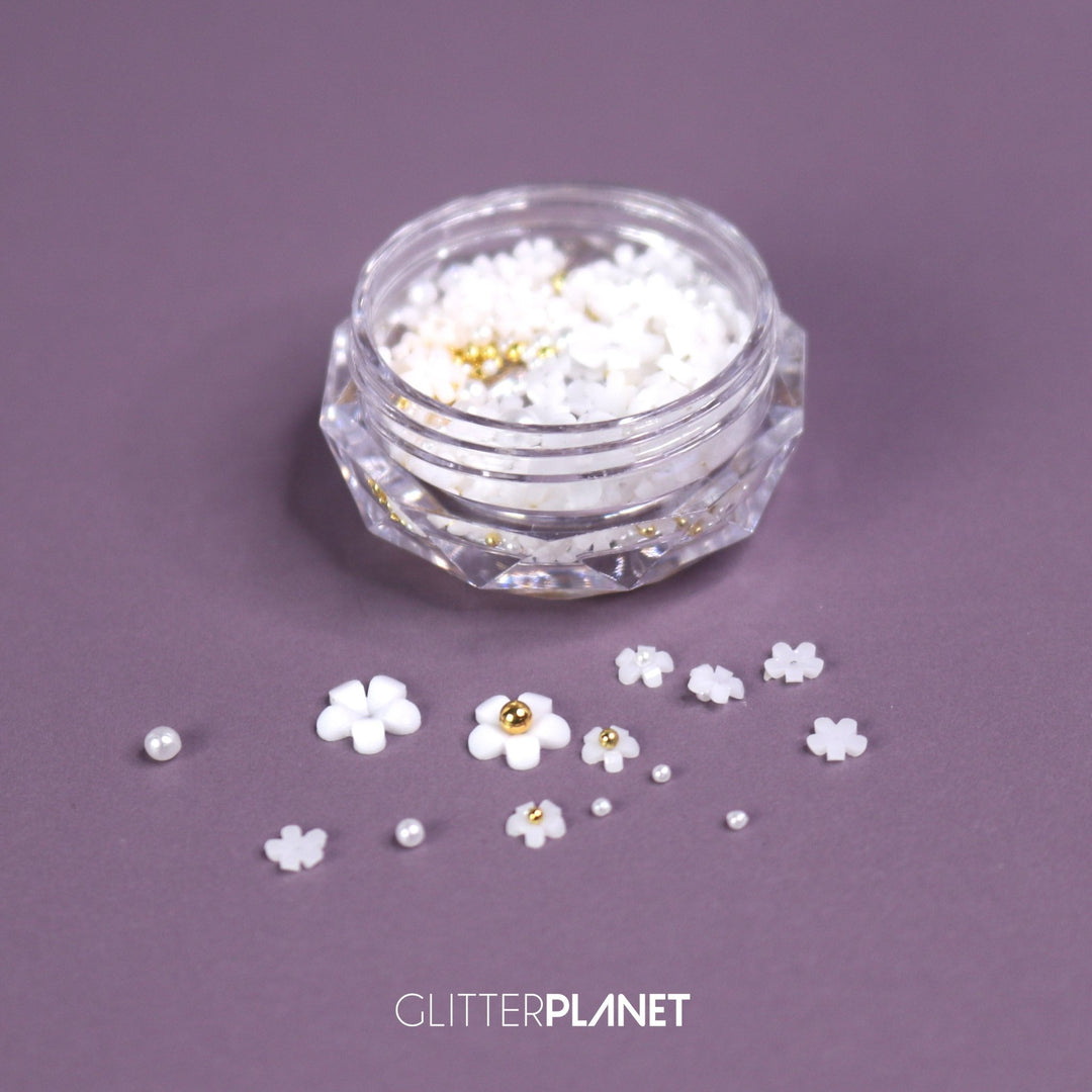 3d Flower Nail Art + Micro Bead Pearls- Pick your colour