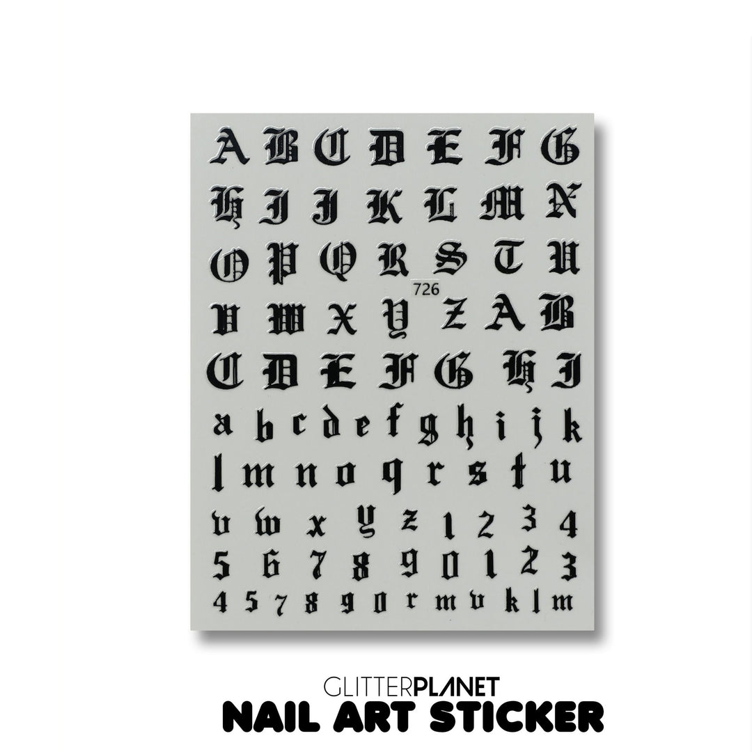 Black Old English Nail Art Stickers